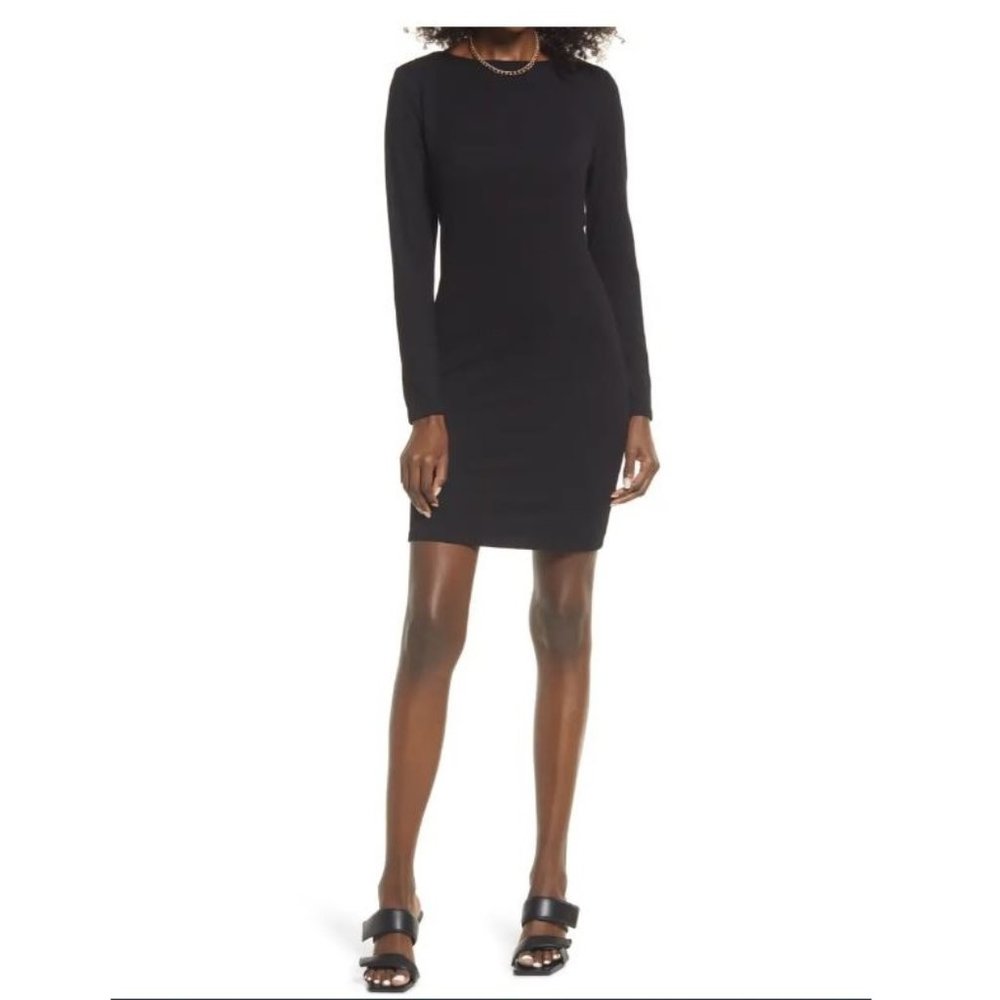 Open Back Long Sleeve Rib Dress